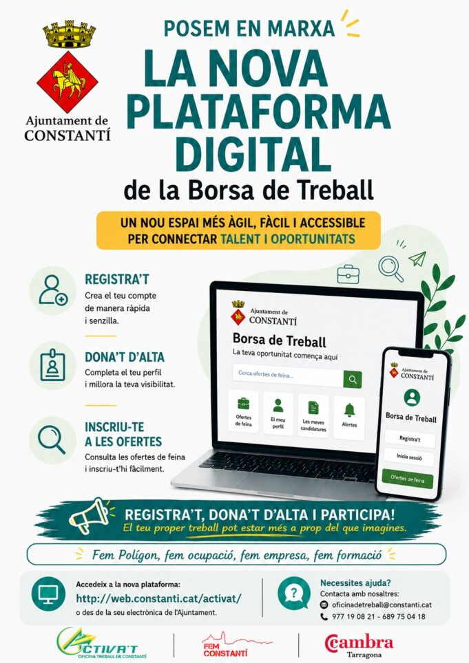 Constantí posa en marxa una nova plataforma digital de la borsa de treball